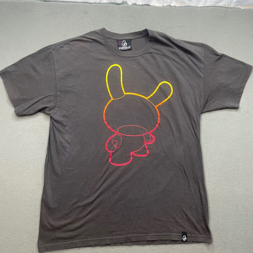 Kidrobot Dunny Men T-Shirt L Charcoal Gray Rainbow Graphic Streetwear Art Toy